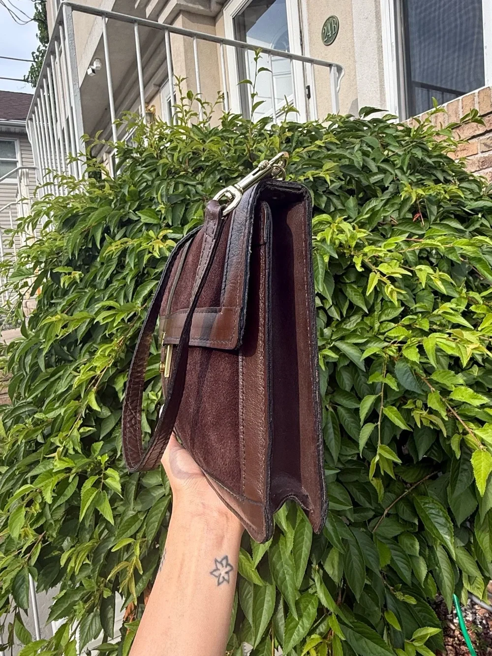 Y2K Vintage Chocolate Brown Leather & Suede Crossbody Shoulder Bag Unisex